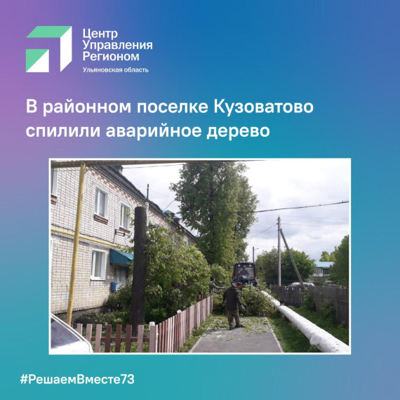 В районном поселке Кузоватово спилили аварийное дерево.