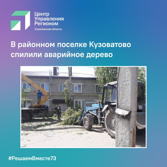 В районном поселке Кузоватово спилили аварийное дерево.